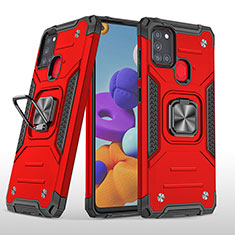 Coque Contour Silicone et Plastique Housse Etui Mat avec Magnetique Support Bague Anneau MQ1 pour Samsung Galaxy A21s Rouge