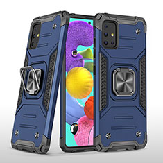 Coque Contour Silicone et Plastique Housse Etui Mat avec Magnetique Support Bague Anneau MQ1 pour Samsung Galaxy A51 5G Bleu