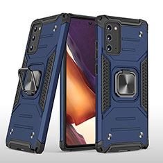 Coque Contour Silicone et Plastique Housse Etui Mat avec Magnetique Support Bague Anneau MQ1 pour Samsung Galaxy Note 20 5G Bleu