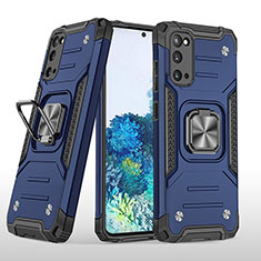 Coque Contour Silicone et Plastique Housse Etui Mat avec Magnetique Support Bague Anneau MQ1 pour Samsung Galaxy S20 5G Bleu