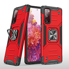 Coque Contour Silicone et Plastique Housse Etui Mat avec Magnetique Support Bague Anneau MQ1 pour Samsung Galaxy S20 FE (2022) 5G Rouge