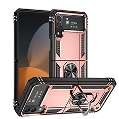 Coque Contour Silicone et Plastique Housse Etui Mat avec Magnetique Support Bague Anneau MQ1 pour Samsung Galaxy Z Flip4 5G Or Rose