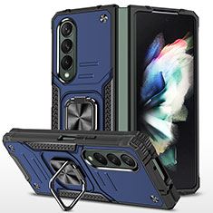 Coque Contour Silicone et Plastique Housse Etui Mat avec Magnetique Support Bague Anneau MQ1 pour Samsung Galaxy Z Fold3 5G Bleu