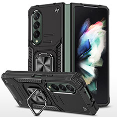 Coque Contour Silicone et Plastique Housse Etui Mat avec Magnetique Support Bague Anneau MQ1 pour Samsung Galaxy Z Fold3 5G Noir