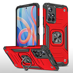 Coque Contour Silicone et Plastique Housse Etui Mat avec Magnetique Support Bague Anneau MQ1 pour Xiaomi Redmi Note 11 5G Rouge