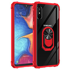 Coque Contour Silicone et Plastique Housse Etui Mat avec Magnetique Support Bague Anneau MQ2 pour Samsung Galaxy A10e Rouge