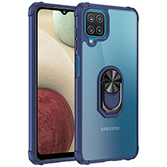 Coque Contour Silicone et Plastique Housse Etui Mat avec Magnetique Support Bague Anneau MQ2 pour Samsung Galaxy A12 Bleu