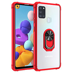 Coque Contour Silicone et Plastique Housse Etui Mat avec Magnetique Support Bague Anneau MQ2 pour Samsung Galaxy A21s Rouge