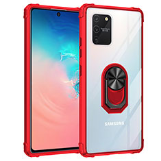 Coque Contour Silicone et Plastique Housse Etui Mat avec Magnetique Support Bague Anneau MQ2 pour Samsung Galaxy A91 Rouge