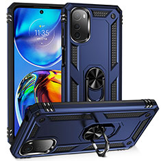Coque Contour Silicone et Plastique Housse Etui Mat avec Magnetique Support Bague Anneau MQ3 pour Motorola Moto E32 Bleu
