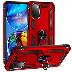 Coque Contour Silicone et Plastique Housse Etui Mat avec Magnetique Support Bague Anneau MQ3 pour Motorola Moto E32 Rouge