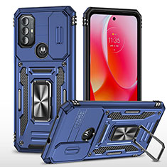 Coque Contour Silicone et Plastique Housse Etui Mat avec Magnetique Support Bague Anneau MQ3 pour Motorola Moto G Play (2023) Bleu