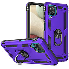 Coque Contour Silicone et Plastique Housse Etui Mat avec Magnetique Support Bague Anneau MQ3 pour Samsung Galaxy F12 Violet