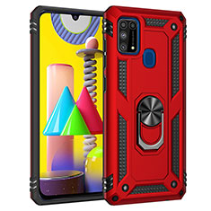 Coque Contour Silicone et Plastique Housse Etui Mat avec Magnetique Support Bague Anneau MQ3 pour Samsung Galaxy M31 Prime Edition Rouge