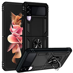 Coque Contour Silicone et Plastique Housse Etui Mat avec Magnetique Support Bague Anneau MQ3 pour Samsung Galaxy Z Flip3 5G Noir