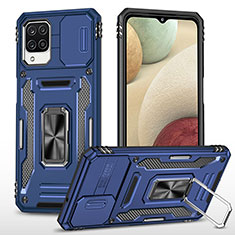 Coque Contour Silicone et Plastique Housse Etui Mat avec Magnetique Support Bague Anneau MQ4 pour Samsung Galaxy A12 Nacho Bleu