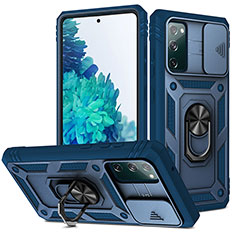 Coque Contour Silicone et Plastique Housse Etui Mat avec Magnetique Support Bague Anneau MQ5 pour Samsung Galaxy S20 FE 4G Bleu