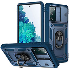 Coque Contour Silicone et Plastique Housse Etui Mat avec Magnetique Support Bague Anneau MQ5 pour Samsung Galaxy S20 FE 5G Bleu
