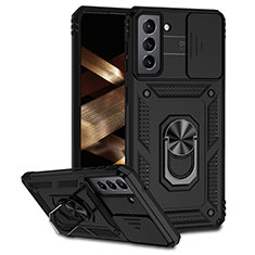 Coque Contour Silicone et Plastique Housse Etui Mat avec Magnetique Support Bague Anneau MQ6 pour Samsung Galaxy S21 FE 5G Noir