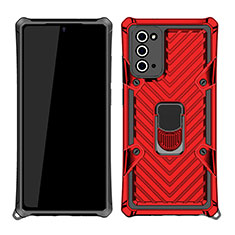 Coque Contour Silicone et Plastique Housse Etui Mat avec Magnetique Support Bague Anneau N03 pour Samsung Galaxy Note 20 5G Rouge