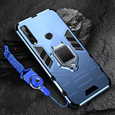 Coque Contour Silicone et Plastique Housse Etui Mat avec Magnetique Support Bague Anneau pour Huawei Enjoy 10 Plus Bleu