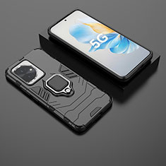 Coque Contour Silicone et Plastique Housse Etui Mat avec Magnetique Support Bague Anneau pour Huawei Honor 100 5G Noir