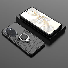 Coque Contour Silicone et Plastique Housse Etui Mat avec Magnetique Support Bague Anneau pour Huawei Honor 100 Pro 5G Noir