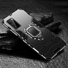 Coque Contour Silicone et Plastique Housse Etui Mat avec Magnetique Support Bague Anneau pour Huawei Honor V30 5G Noir