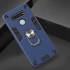 Coque Contour Silicone et Plastique Housse Etui Mat avec Magnetique Support Bague Anneau pour LG K51 Bleu Royal