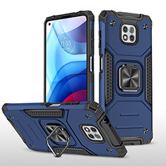 Coque Contour Silicone et Plastique Housse Etui Mat avec Magnetique Support Bague Anneau pour Motorola Moto G Power (2021) Bleu