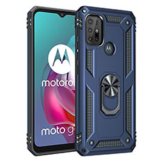 Coque Contour Silicone et Plastique Housse Etui Mat avec Magnetique Support Bague Anneau pour Motorola Moto G10 Bleu