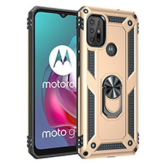 Coque Contour Silicone et Plastique Housse Etui Mat avec Magnetique Support Bague Anneau pour Motorola Moto G10 Power Or