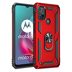 Coque Contour Silicone et Plastique Housse Etui Mat avec Magnetique Support Bague Anneau pour Motorola Moto G10 Power Rouge