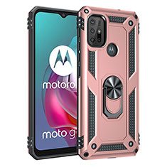 Coque Contour Silicone et Plastique Housse Etui Mat avec Magnetique Support Bague Anneau pour Motorola Moto G20 Or Rose