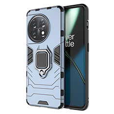 Coque Contour Silicone et Plastique Housse Etui Mat avec Magnetique Support Bague Anneau pour OnePlus 11 5G Bleu