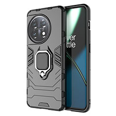 Coque Contour Silicone et Plastique Housse Etui Mat avec Magnetique Support Bague Anneau pour OnePlus 11 5G Noir
