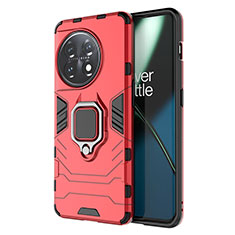 Coque Contour Silicone et Plastique Housse Etui Mat avec Magnetique Support Bague Anneau pour OnePlus 11 5G Rouge