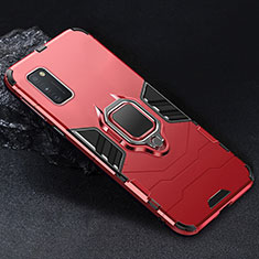 Coque Contour Silicone et Plastique Housse Etui Mat avec Magnetique Support Bague Anneau pour Samsung Galaxy A41 Rouge