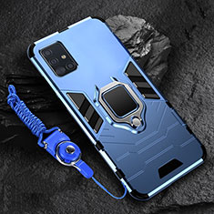 Coque Contour Silicone et Plastique Housse Etui Mat avec Magnetique Support Bague Anneau pour Samsung Galaxy A71 4G A715 Bleu