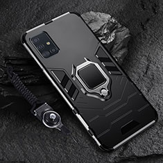 Coque Contour Silicone et Plastique Housse Etui Mat avec Magnetique Support Bague Anneau pour Samsung Galaxy A71 5G Noir