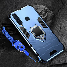 Coque Contour Silicone et Plastique Housse Etui Mat avec Magnetique Support Bague Anneau pour Samsung Galaxy A9 (2018) A920 Bleu