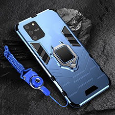 Coque Contour Silicone et Plastique Housse Etui Mat avec Magnetique Support Bague Anneau pour Samsung Galaxy A91 Bleu