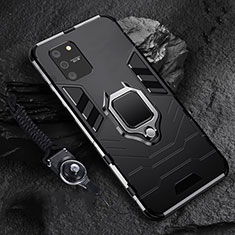 Coque Contour Silicone et Plastique Housse Etui Mat avec Magnetique Support Bague Anneau pour Samsung Galaxy A91 Noir