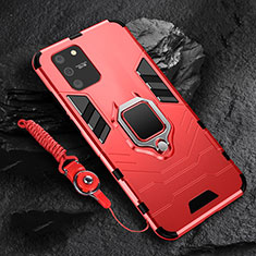 Coque Contour Silicone et Plastique Housse Etui Mat avec Magnetique Support Bague Anneau pour Samsung Galaxy A91 Rouge
