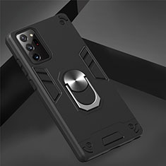 Coque Contour Silicone et Plastique Housse Etui Mat avec Magnetique Support Bague Anneau pour Samsung Galaxy Note 20 5G Noir
