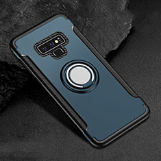 Coque Contour Silicone et Plastique Housse Etui Mat avec Magnetique Support Bague Anneau pour Samsung Galaxy Note 9 Bleu
