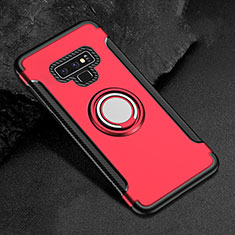 Coque Contour Silicone et Plastique Housse Etui Mat avec Magnetique Support Bague Anneau pour Samsung Galaxy Note 9 Rouge