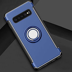 Coque Contour Silicone et Plastique Housse Etui Mat avec Magnetique Support Bague Anneau pour Samsung Galaxy S10 5G Bleu