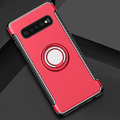 Coque Contour Silicone et Plastique Housse Etui Mat avec Magnetique Support Bague Anneau pour Samsung Galaxy S10 5G Rouge