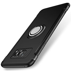 Coque Contour Silicone et Plastique Housse Etui Mat avec Magnetique Support Bague Anneau pour Samsung Galaxy S7 Edge G935F Noir